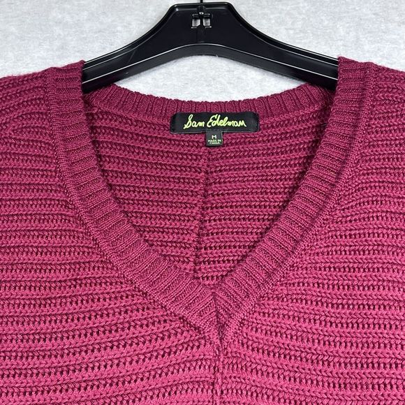 Sam Edelman Sweater Womens Size Medium Maroon V-Neck Knit Sweater - Picture 2 of 10